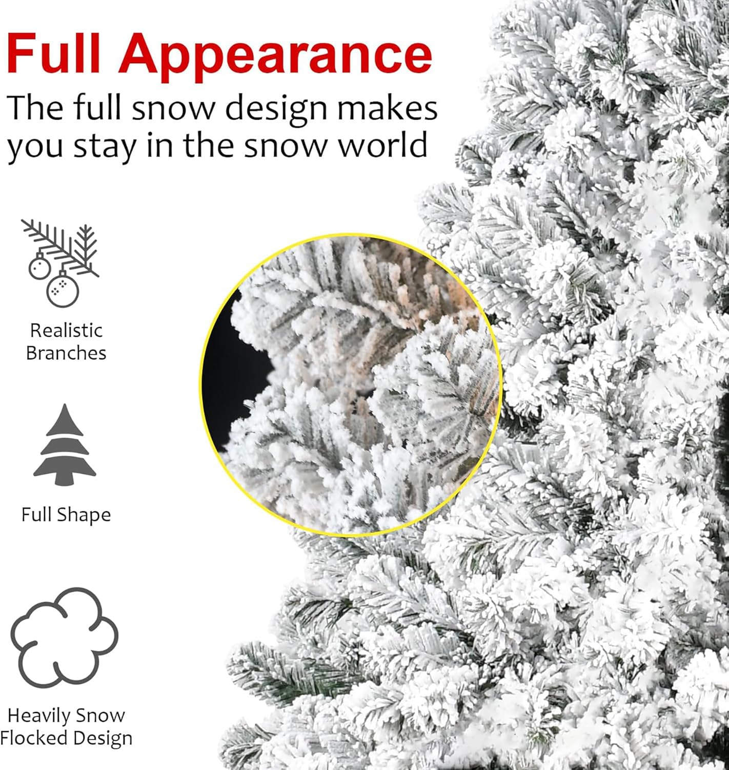 4FT Flocked Artificial Christmas Tree, Full Unlit White Christmas Tree with Premium PVC Branches, Realistic Snowy Look, Sturdy Metal Stand, Indoor Fake Snow Xmas Tree for Home Office Shops