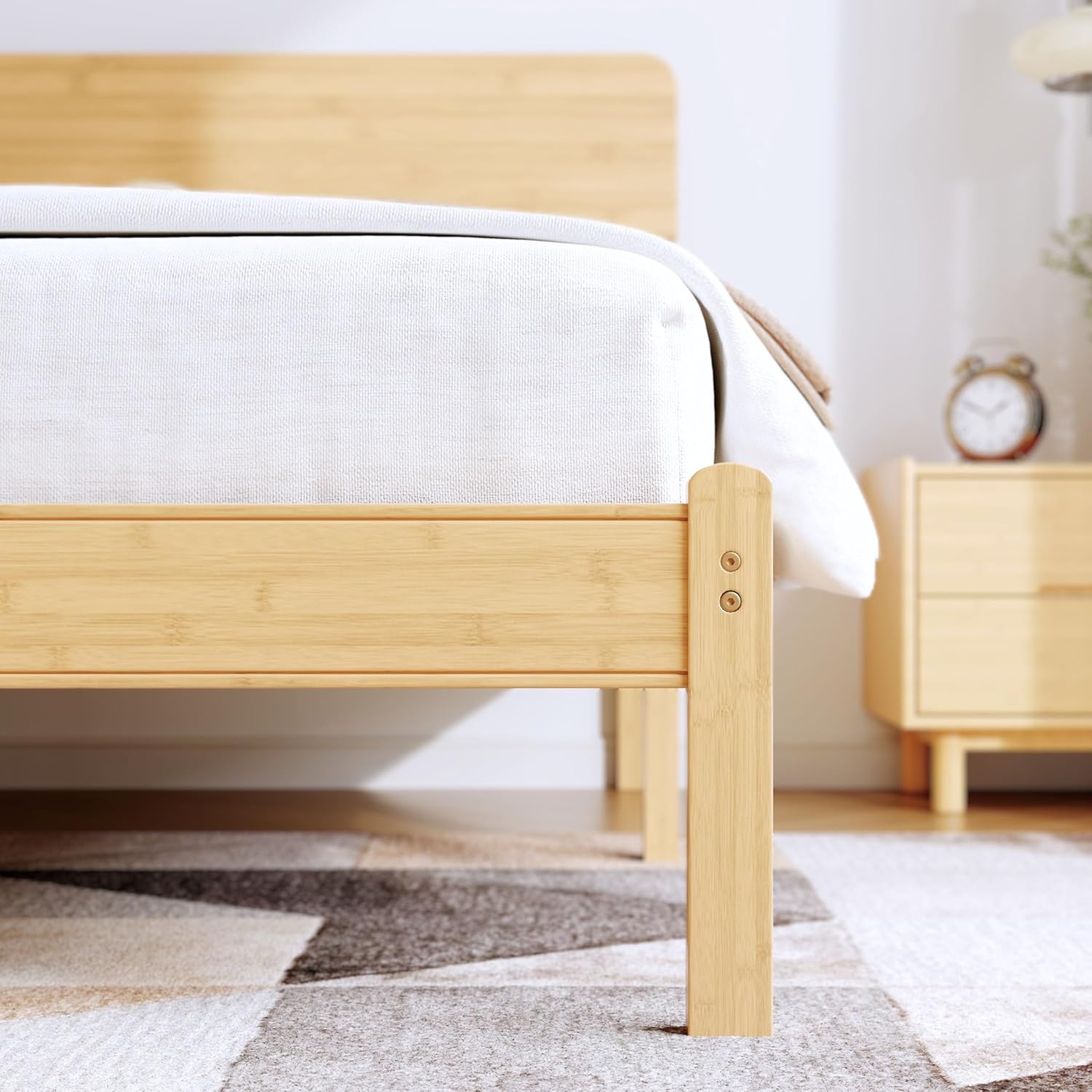 14in High Solid Bamboo Wood Platform Queen Size Bed Frame with Headboard, Reinforced Heavy Duty Metal Slats, Noise Free, No Box Spring Needed, Easy Assembly
