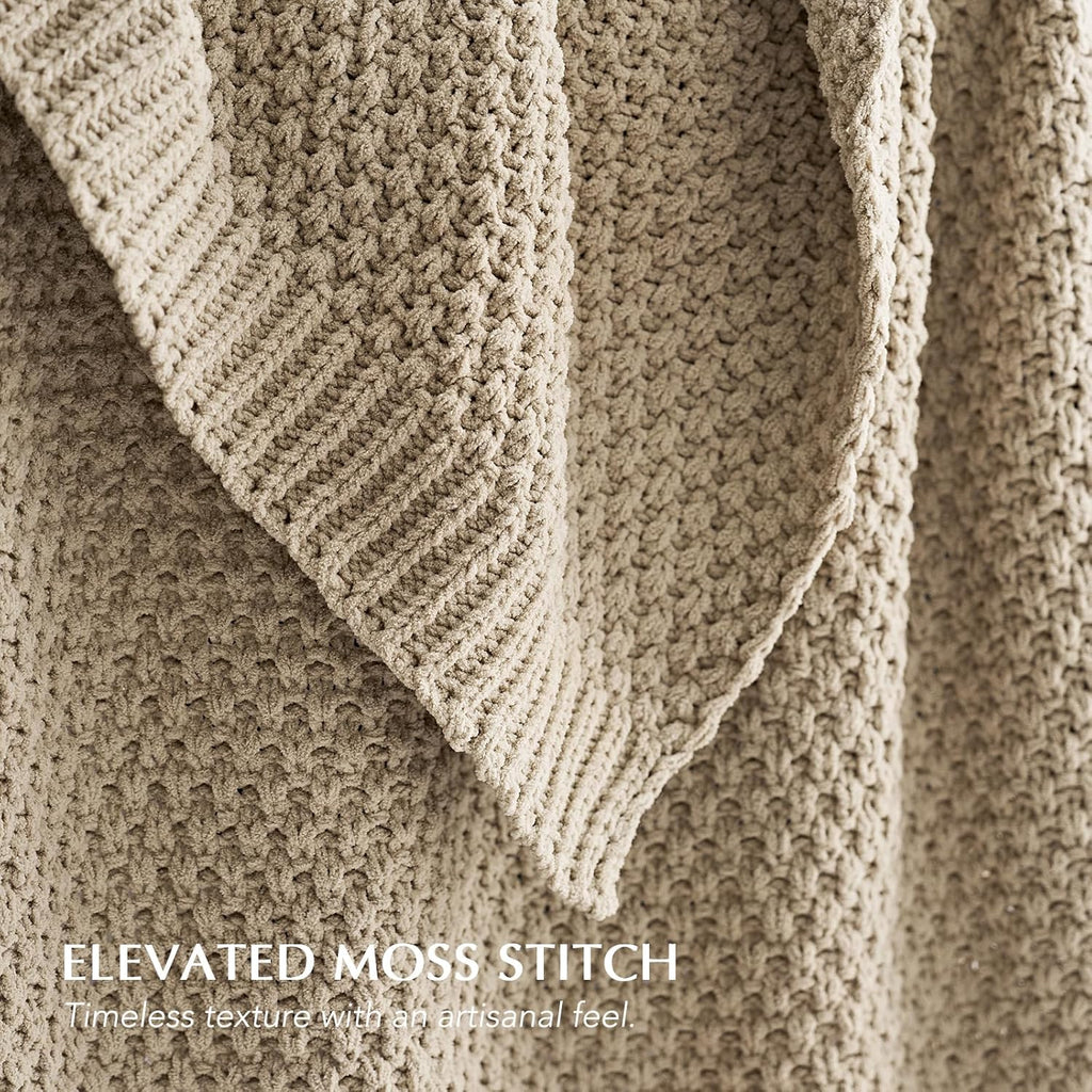 EVERGRACEHOME Chunky Chenille Knit Throw Blanket for Couch, Soft Luxurious Oversized King Moss Stitch Blanket for Bed, Large Cozy Farmhouse Knitted Throw for Sofa, Sand Dune, 92" x 108"