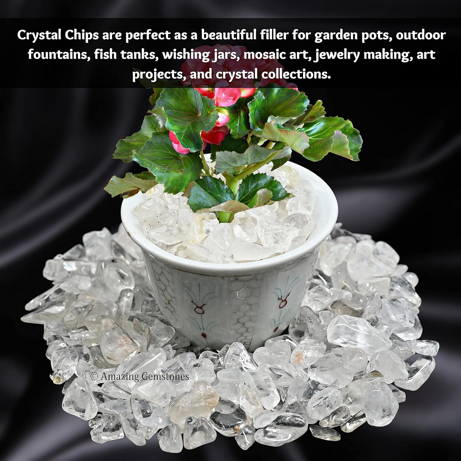 Amazing Gemstone Clear Quartz Crystal Chips and Tiny Crystals for Aquarium Gravel - Bulk Fish Tank Gravel, Small Tumbled Stone Chips and Tiny Crystals for Decoration (Natural AAA Grade Gemstones)