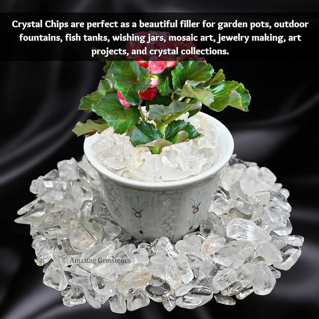 Amazing Gemstone Clear Quartz Crystal Chips Aquarium Gravel Rocks - 1000+ Carat Clear Quartz Chips Bulk Fish Tank Gravel, Small Tumbled Stone Chips and Tiny Crystals for Decoration (Natural AAA Grade)
