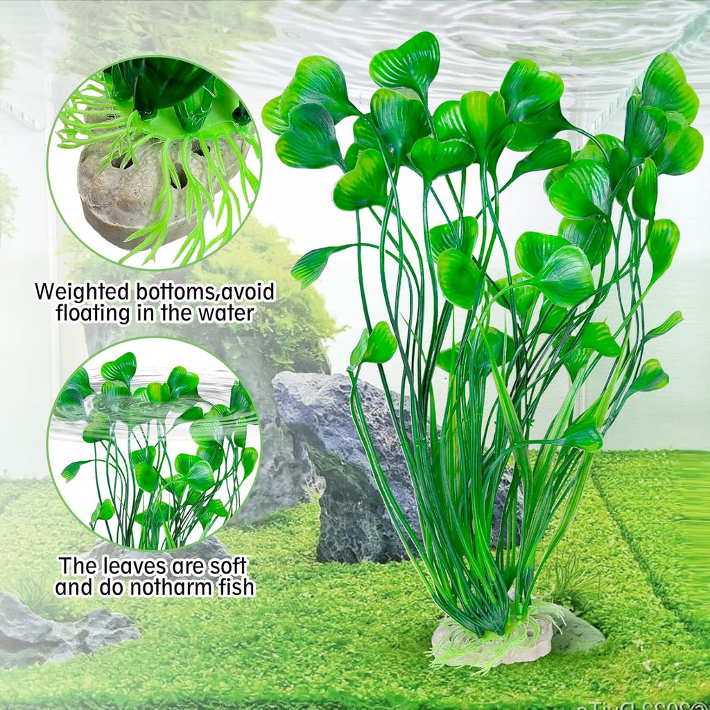 Hamiledyi Artificial Aquarium Plants Fish Tank Decorations, Soft Plastic Green Water Grass for Fish Habitat, Realistic Underwater Décor, Safe for Fish, 2-Pack