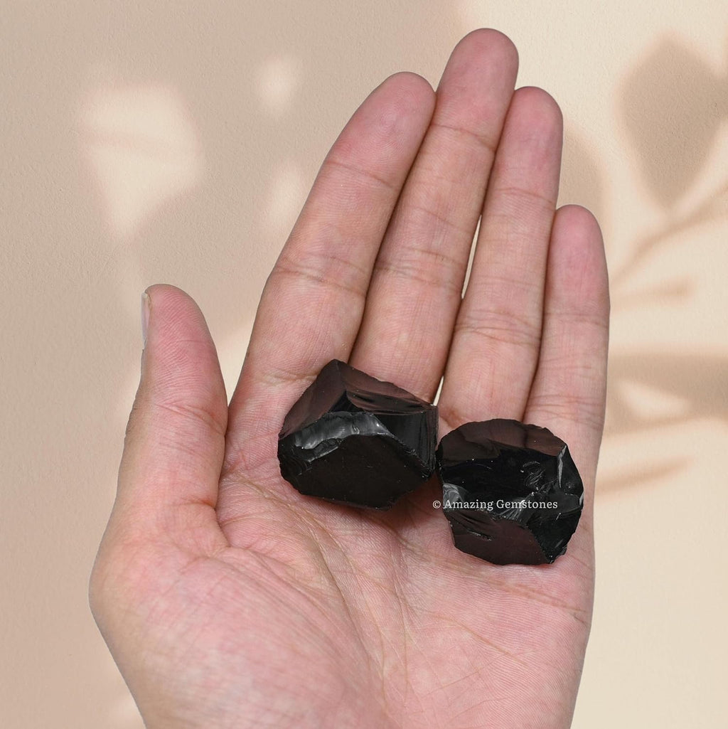 Amazing Gemstone Black Obsidian Raw Crystals and Healing Stones, Natural Rocks for Tumbling and DIY Raw Stones and Crystals (5 Pieces)