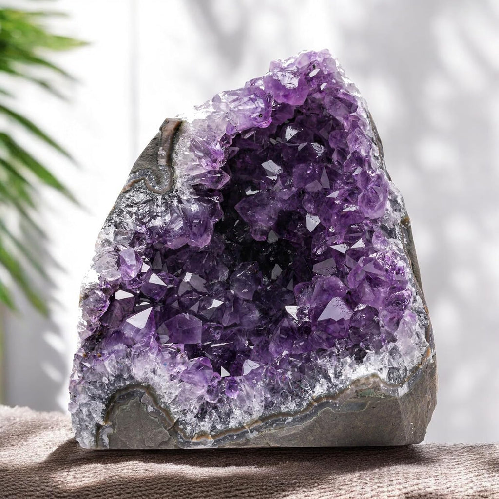 Natural Amethyst (2 lb to 3 lb) - 4" to 7" Height - Crystal Clusters Stone from Uruguay Raw Geode Quartz - Deep Purple Color