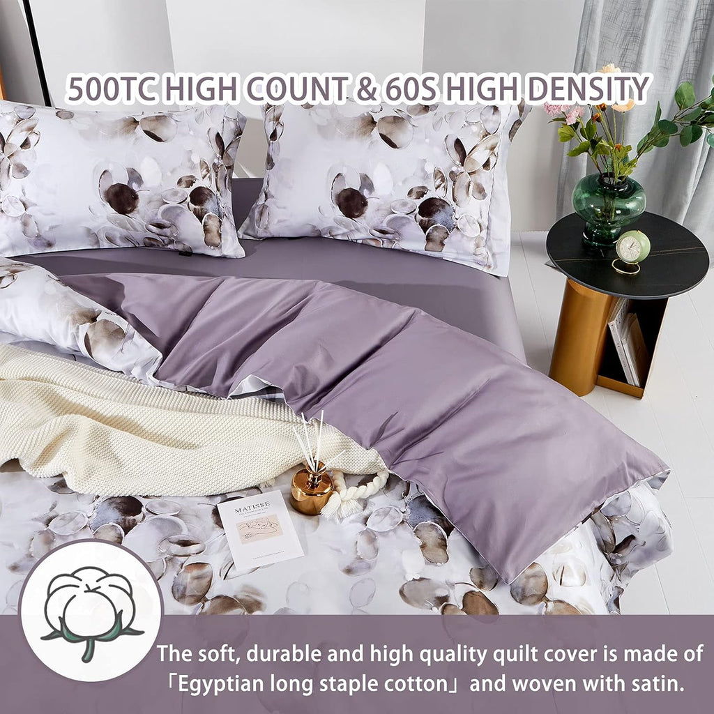 MILDLY Duvet Cover Full Size 100% Long-Staple Cotton Soft & Breathable Cobblestone Watercolor Painting Abstract Comforter Cover Set 500TC