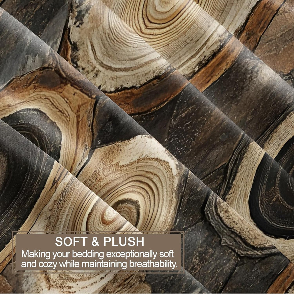 Wooden Logs Duvet Cover California King, Brown Wood Textures Bedding Set 3 Piece Bedroom Decor Circles Timber Oak Grain Patterned Comforter Cover with Zipper Ties & 2 Pillowcases