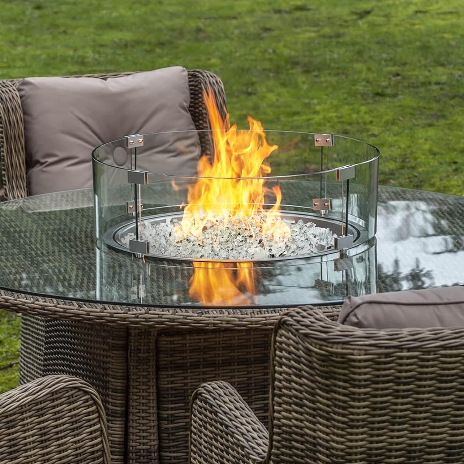 Onlyfire 10 pounds Fire Glass for Propane Fire Pit and Gas Fireplace, 1/2 Inch Reflective Firepit Glass Rocks for Fire Pit Table and Fire Bowl, High Luster Platinum