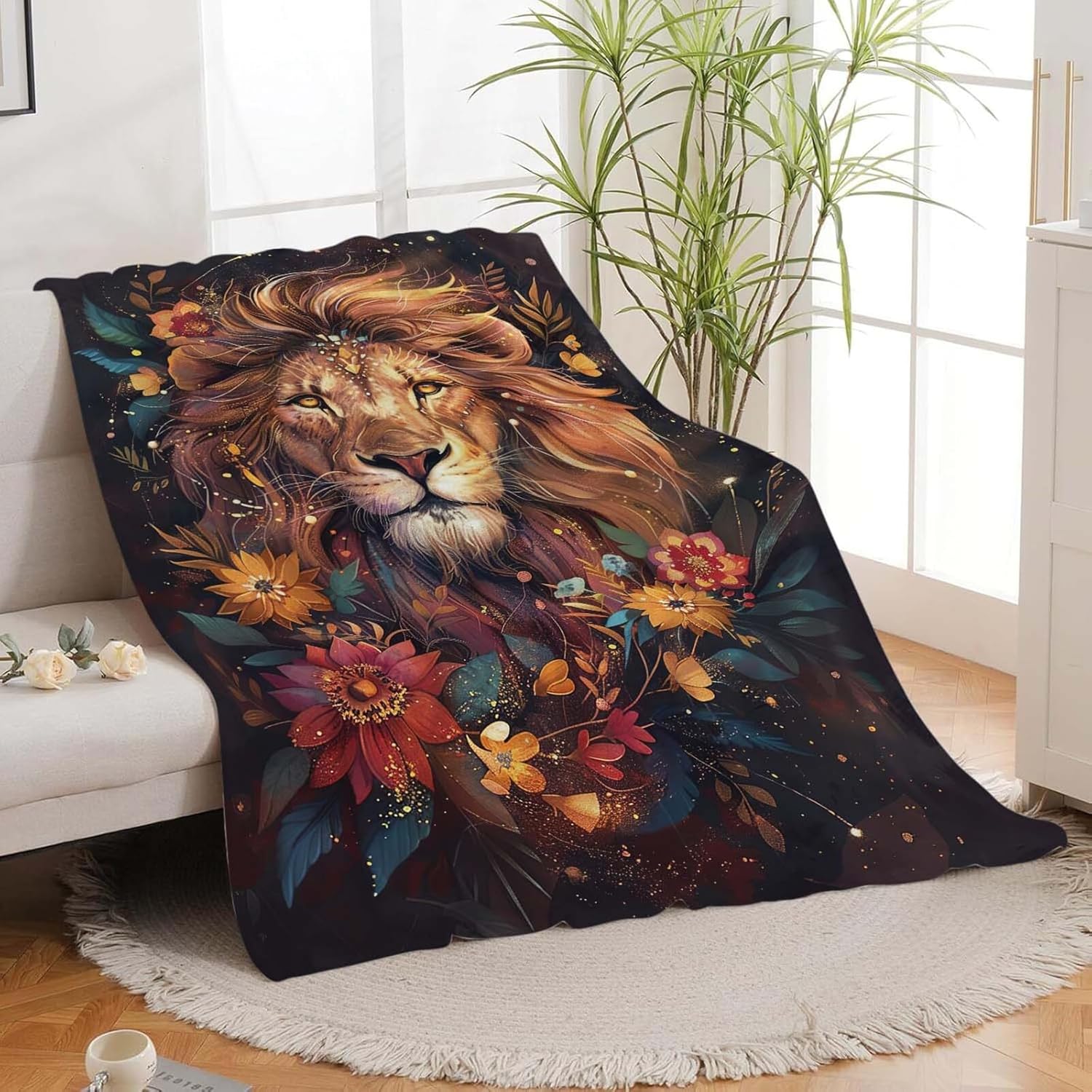 Lion Throw Blanket Lion Stuff Gifts for Kids Girls Boys Adults Women Man Soft Cozy Warm Plush Fluffy Fuzzy Fleece Blanket Decor 50''X60''