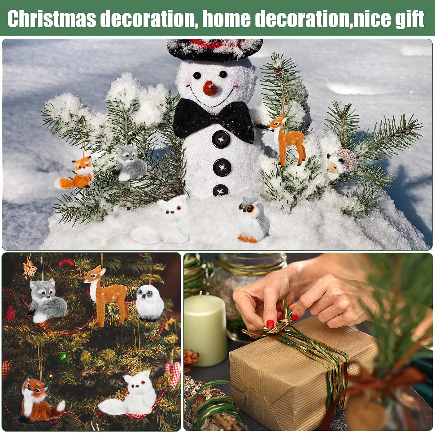 Skylety 10 Pieces Forest Animals Ornaments Woodland Animal Faux Fur Plush Hanging Ornaments Family Educational Playset for Fall, Christmas, Winter Birthday Party Supplies(Animals)