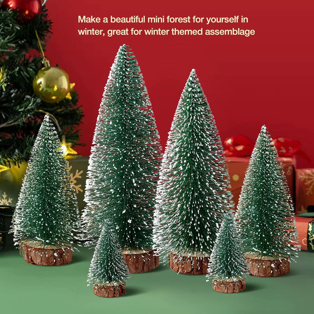Mini Christmas Trees Christmas Decor Artificial Christmas Decorations with 4 Sizes, Christmas Tree Bottle Brush Trees Christmas Table Decorations (6pcs Green)