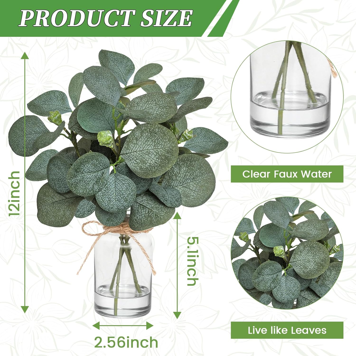 12" Fake Eucalyptus Stems in Vase with Faux Water,Artificial Plants Leaves for Shelf Desk Bathroom Farmhouse Room Coffee Table Home Decor (Eucalyptus-Fruit)
