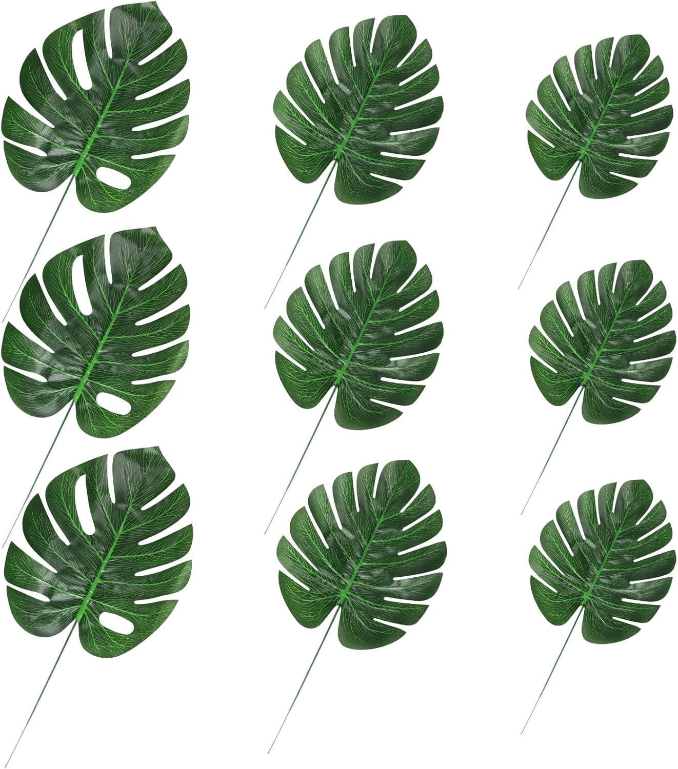 CCINEE 24PCS Green Artificial Palm Leaves, Faux Monstera Leaves Simulation Safari Leaves with Stems for Home Hawaiian Luau Party Jungle Beach Theme Party Decoration