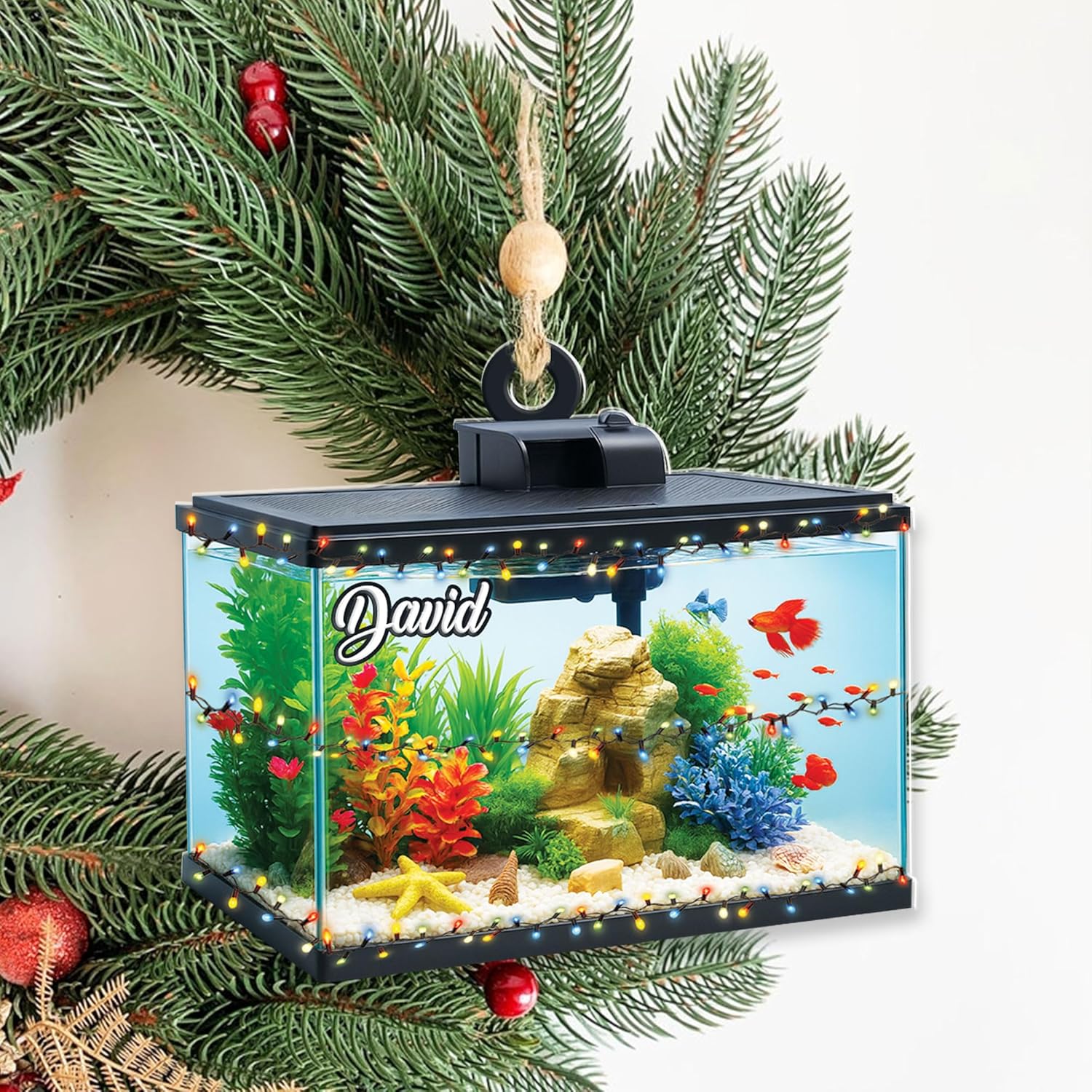 Personalized Aquarium Fish Tank Ornament, Fishes Christmas Ornament, Underwater Aquarium Ornament, Aquarium Decorations for Fish Tank, Gift for Ocean Lovers, Scuba Divers (FT3)