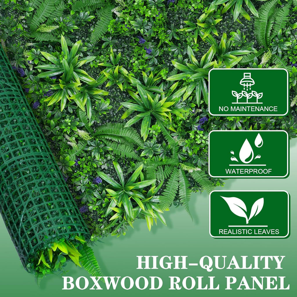 Artificial Boxwood Roll Panels, Grass Wall Panels 40"x120"(33.33 SQFT), Privacy Hedge Fence Screen with UV Protection, Fake Greenery Backdrop for Indoor Wedding and Outdoor Garden Backyard