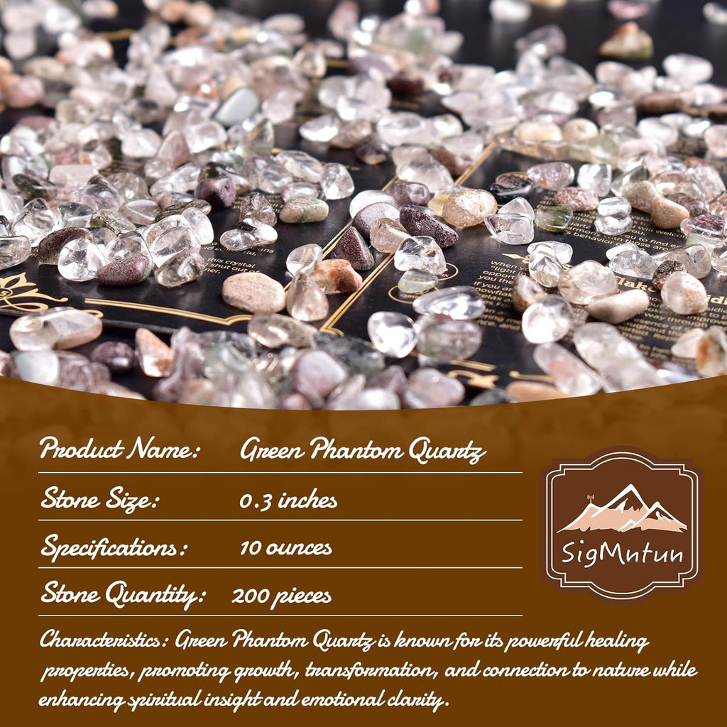 Polished Green Phantom Quartz Crystal Chips 200 Pcs - 0.3" 10 oz Tumbled Stone Chips Crushed Sea Glass Stones Healing Reiki Crystal Making Home Decoration