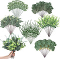 Ceenna 120 Pcs 6 Kinds Mixed Eucalyptus Leaves Stems Bulk Artificial Eucalyptus Leaves Sprays Silver Dollar Faux Greenery Picks Bundle for Wedding Vase Floral Arrangement Decor