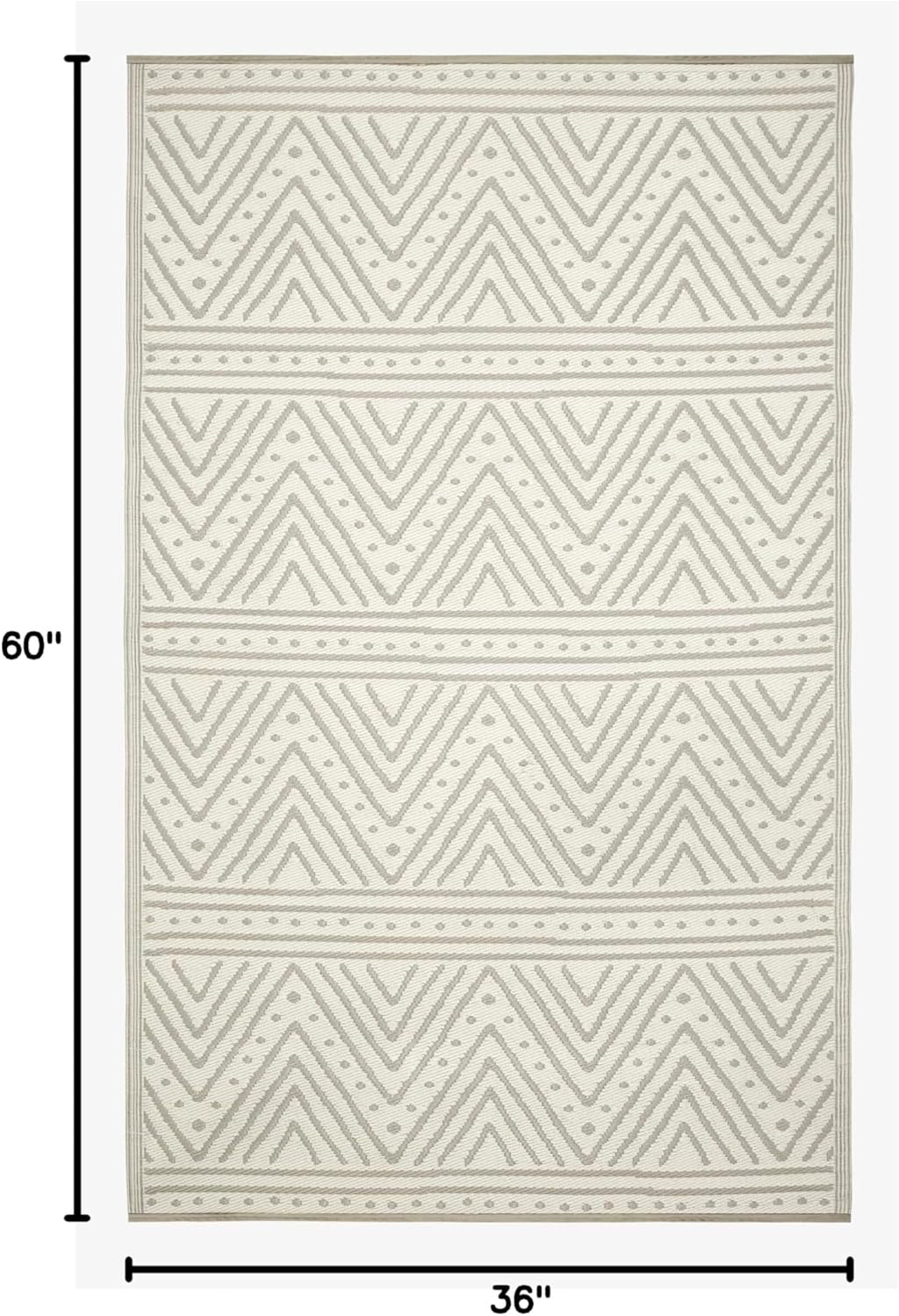 Fab Habitat Chevron Outdoor Rug - Waterproof, Fade Resistant, Crease-Free - Premium Recycled Plastic - Striped - Porch, Deck, Balcony, Mudroom, Laundry Room, Patio - Patan - Beige - 3 x 5 ft
