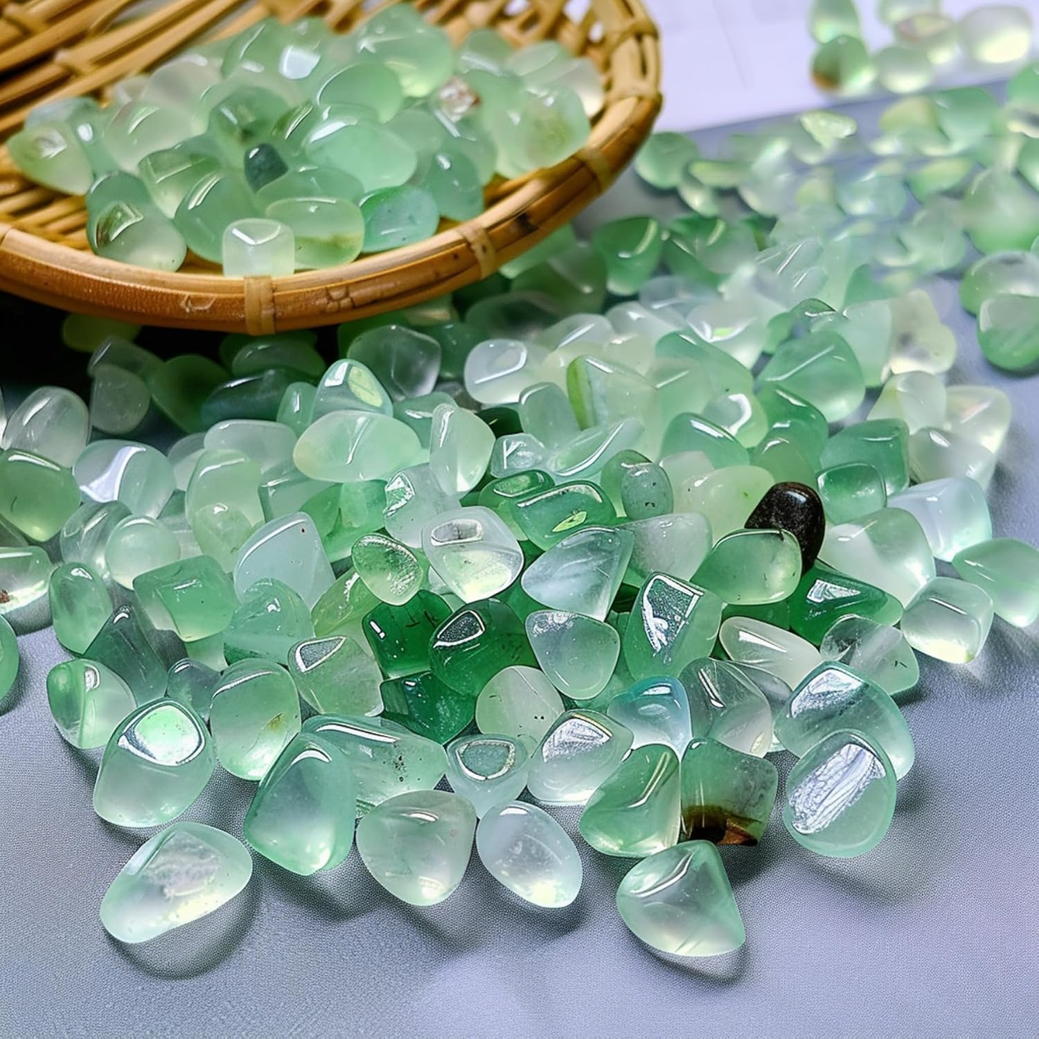 Polished Green Fluorite Crystal Chips Set, 0.4", 128 Pcs - Handpicked Tumbled Stones and Crystals Bulk for Healing, Reiki, Meditation, Witchcraft and Home Decor
