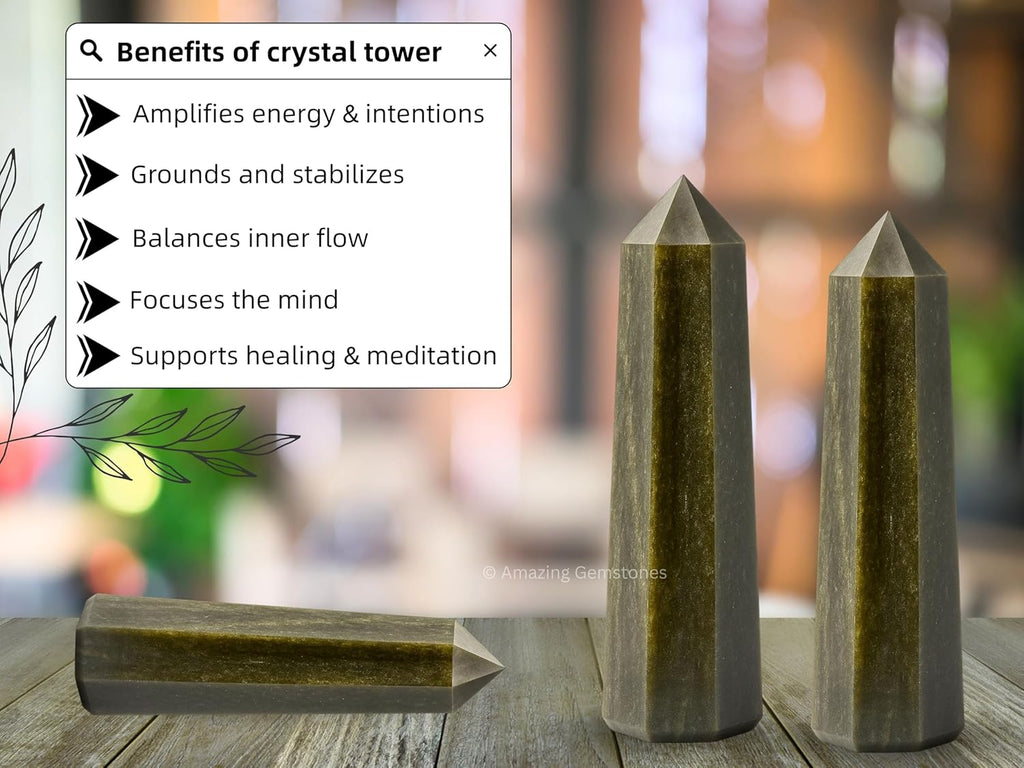 Amazing Gemstone Golden Sheen Obsidian Crystal Towers - Natural Healing Crystal Point Obelisk for Reiki Healing and Crystal Grid (3 Inch)
