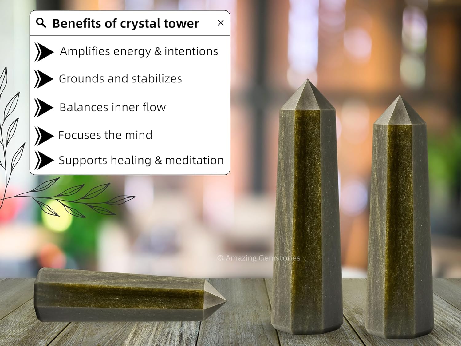 Amazing Gemstone Golden Sheen Obsidian Crystal Towers - Natural Healing Crystal Point Obelisk for Reiki Healing and Crystal Grid (3 Inch)