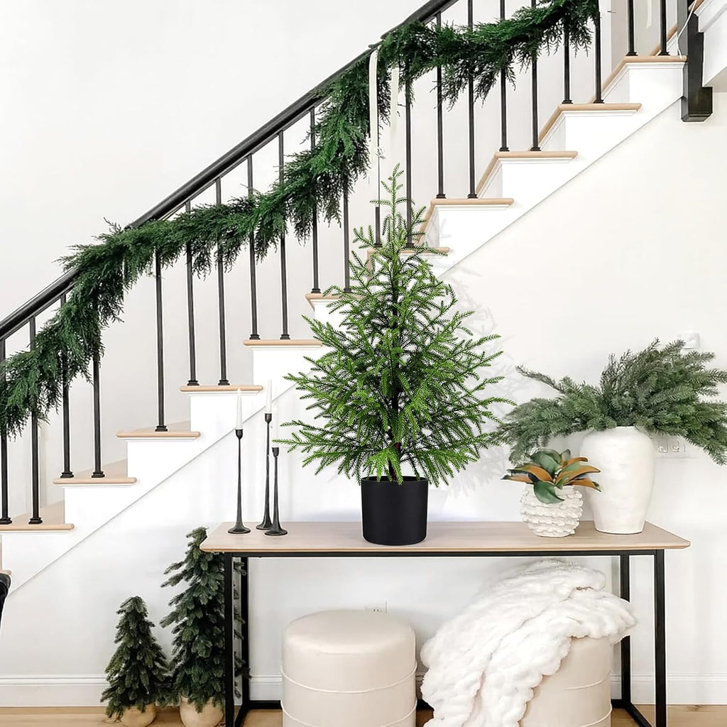 3FT Artificial Norfolk Pine Christmas Tree Real Touch Faux Tree with Black Pot, Realistic Indoor Holiday Decor for Christmas Entryway, Living Room & Office