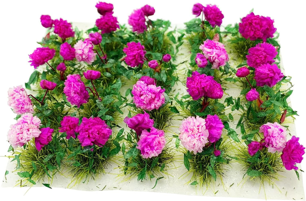 20Pcs Miniature Flower Cluster Grass Flower Tufts for Mini Dollhouse Fairy Garden Railway Simulated Static Scenery Micro Landscape Model (Rose)