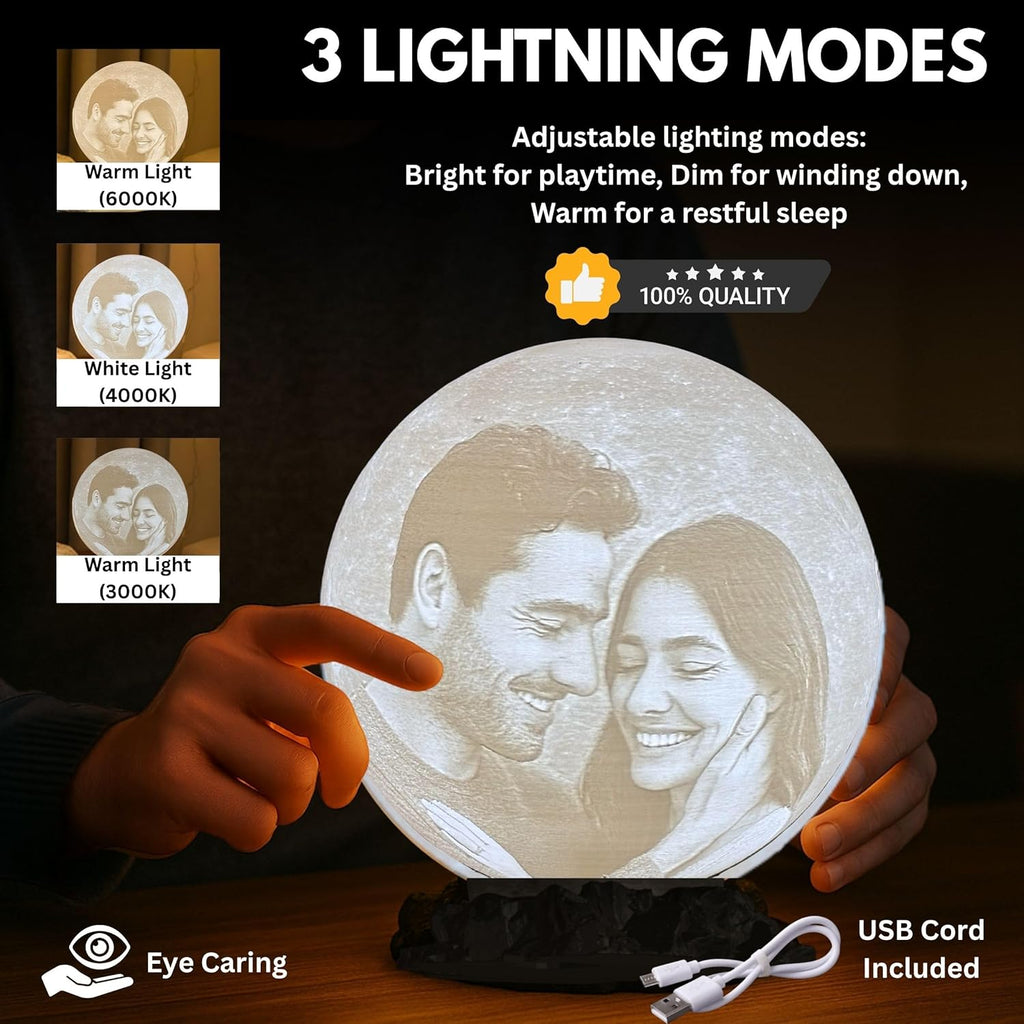 Personalized Couple Moon Lamp with Custom Photo & Text - 3D Printed Love Night Light - Custom Moon Lamp - Unique Gifts for Boyfriend, Girlfriend, Sisters, Bestfriend, Valentines Day, Birthday