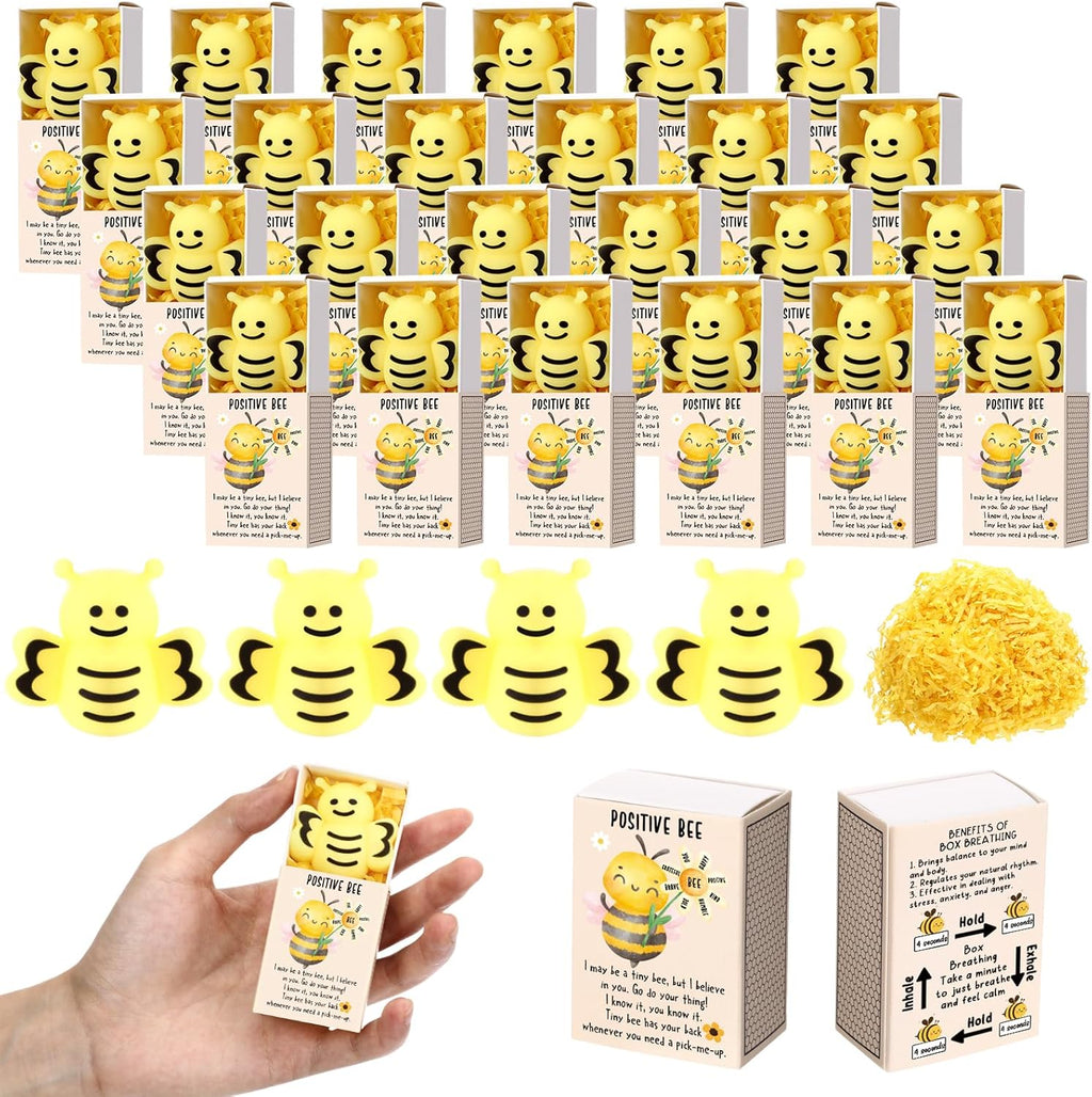 Wettarn 24 Sets Bee Gifts Positive Cute Stress Balls with Support Gift Boxes Inspirational Party Favors for Employee Coworker Friends Office Stress Relief Toys