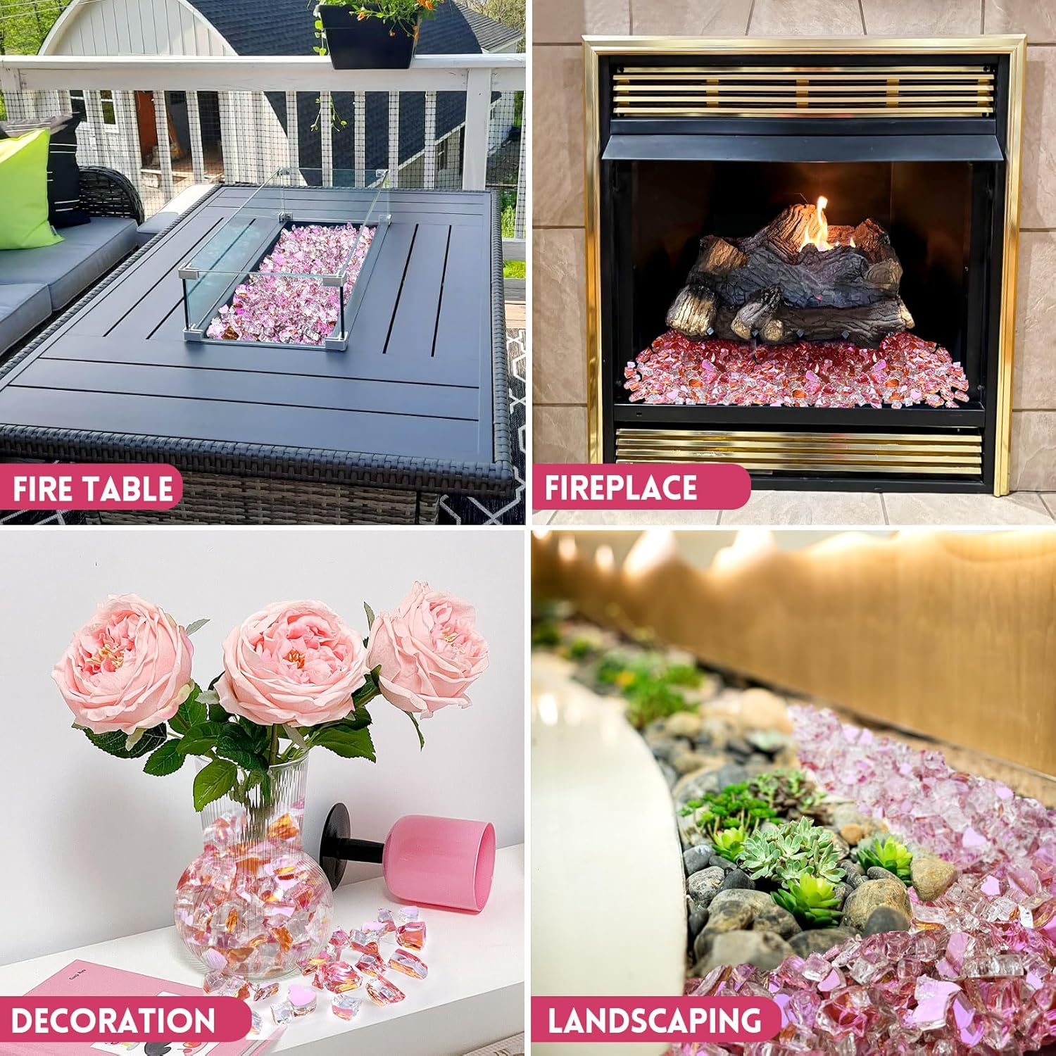 GasSaf 1/2 Inch Fire Glass Reflective Tempered Fireglass Cut Crushed FireGlass for Fire Pit, Fireplace, Replaces Existing Gas Logs & Lava Rocks(20 Pound)(Rose Gold Reflective)