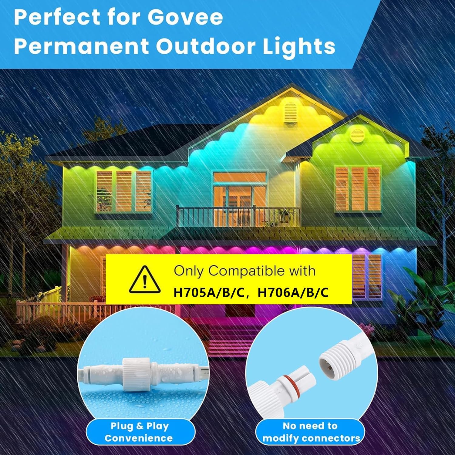 Permanent Outdoor Lights Y-Shaped Extension Cable，IP68 Rated, Compatible with Govee and H705A H705B H705C, H706A H706B H706C Permanent Outdoor Lighting Systems