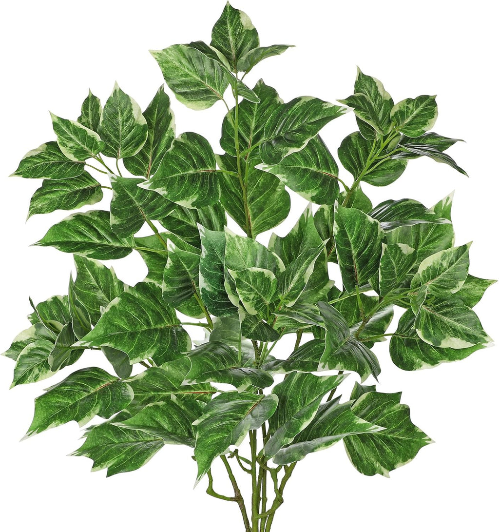 Hollyone 3PCS Artificial Greenery Stems for Vase 33.4 Inch Faux Leaf Branches Long Stems Fake Shrubs Branches Leaves Plants with White-Edged Twig Stems for Vase Garden Office Wedding Home Decor