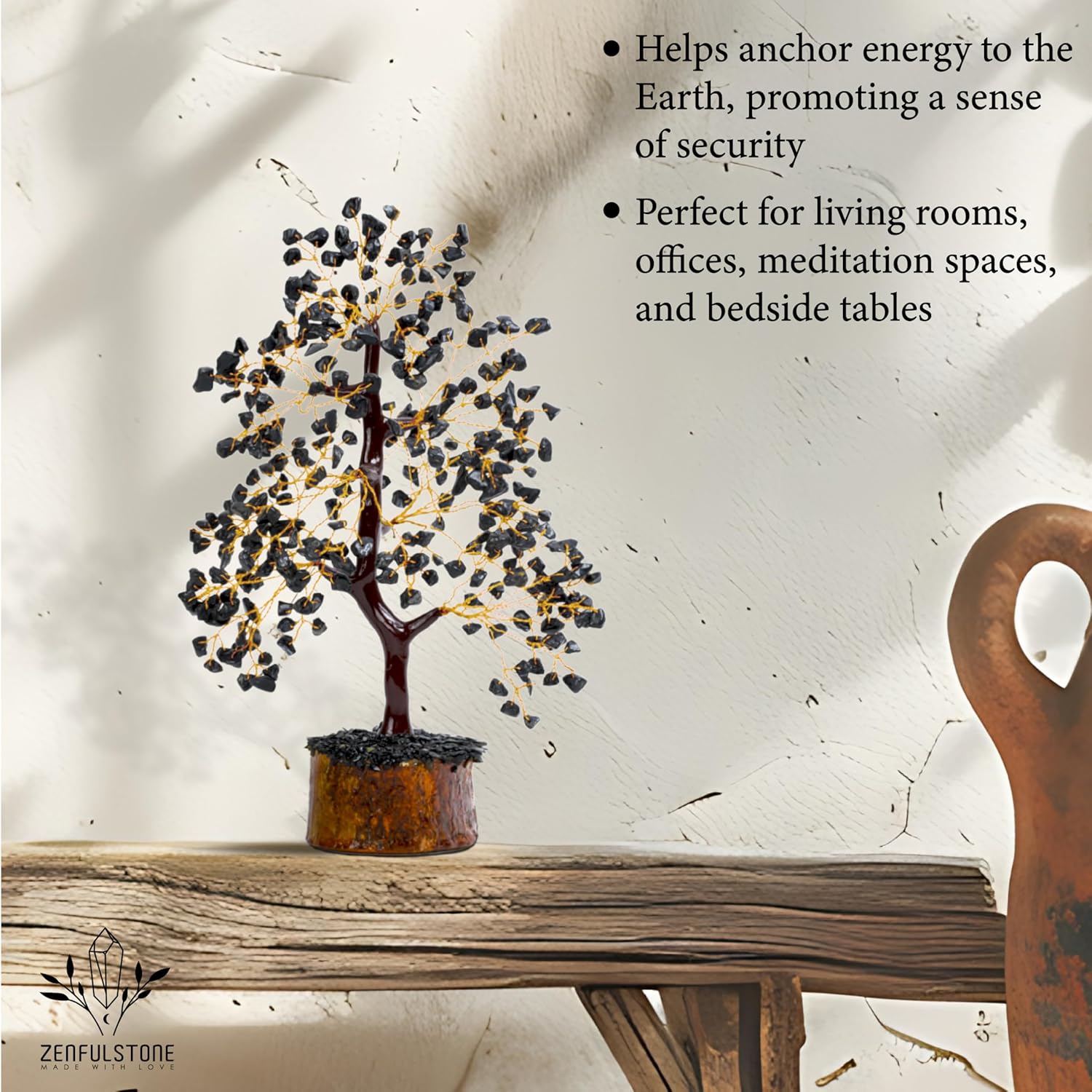 ZENFULSTONE Black Tourmaline Crystal Tree for Protection & Grounding from Negative Energy as Home & Office Decore | Handmade Bonsai for Protection | Perfect Cleansing Energy Gift for Mom & Dad