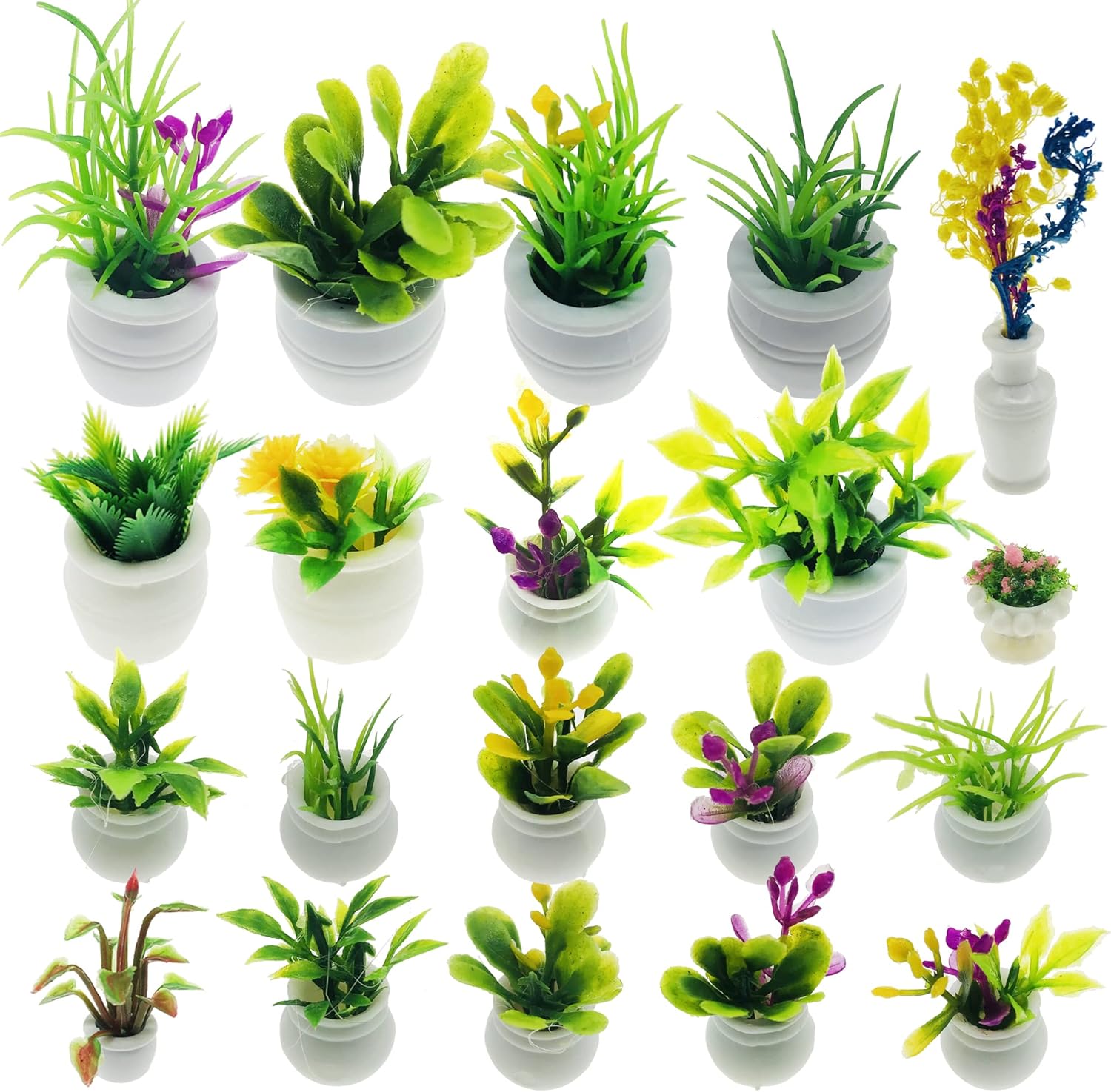 Cayway Dollhouse Plant Miniature 20 PCS Mini Miniature Potted Plants Model Artificial Flowerpot Fake Succulent Doll House for Dollhouse Garden Decorations