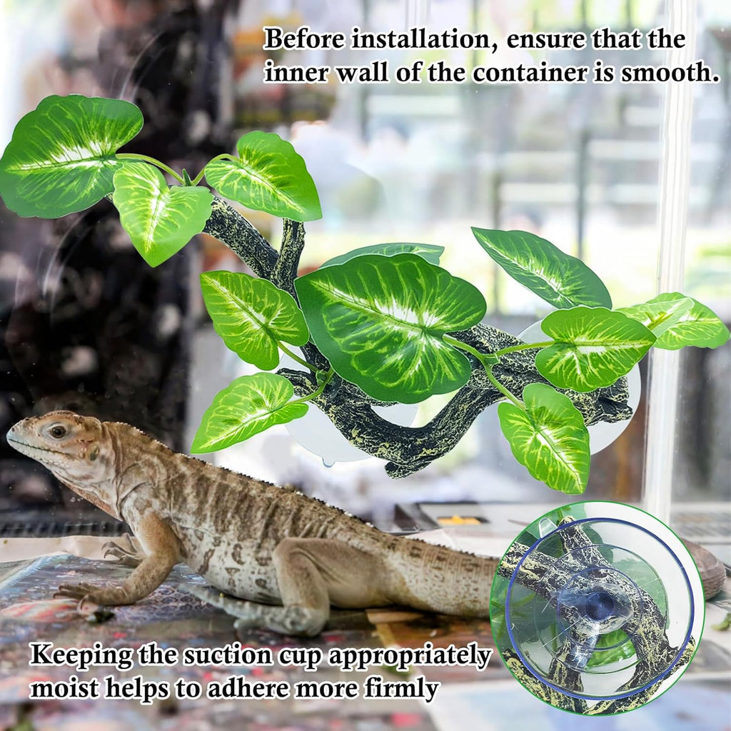 Snake Climbing Branch, 2 Pcs Resin Reptile Corner Branches for Climbing with Suction Cup, Bearded Dragon Tank Plant Decor Gecko Enclosure Ornament Terrarium Accessories for Lizard Corn Snake