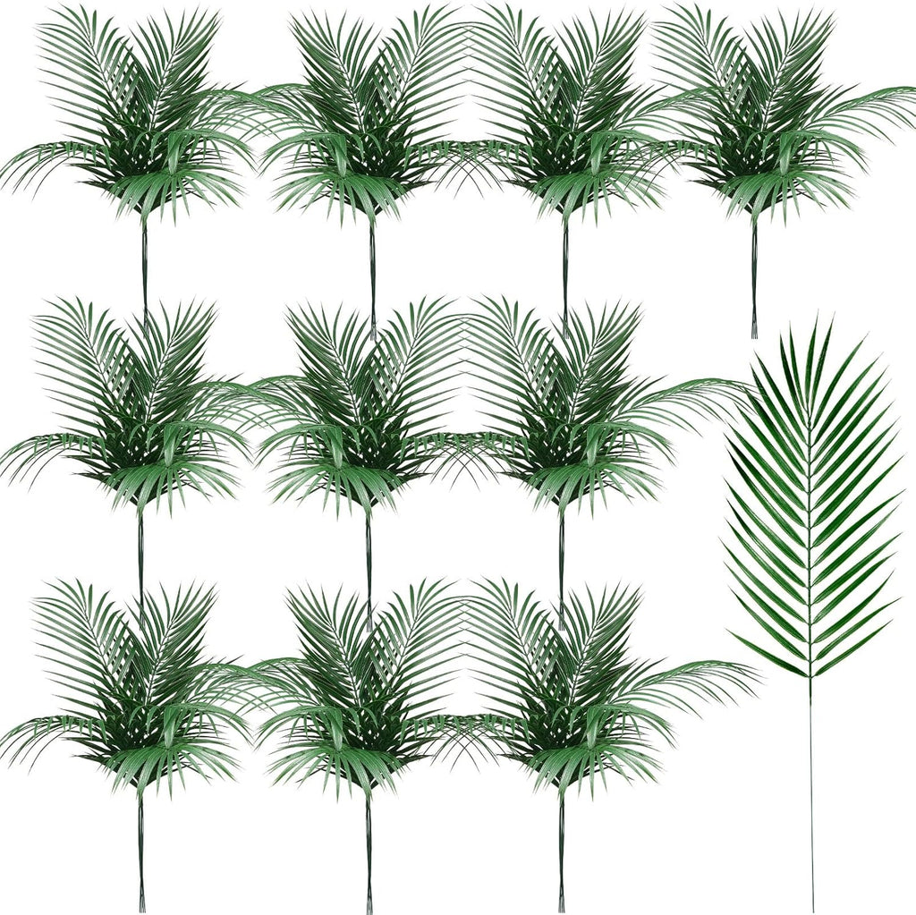 Jutom 100 Pcs 25 Inch Artificial Palm Leaves Decor Large Tropical Faux Plants Plastic Fronds Fake Palm Branches Tree Leaves for Sunday Tree Vase Jungle Beach Party Wedding Decoration