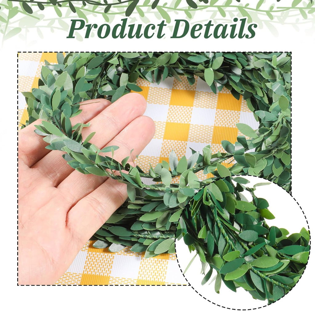 24.6 FT Artificial Green Vines for Decoration Mini Leaf Garland Green Vines Yards Fake Vine Garland Vine Ribbon Wreath Accessory Ivy Garlands for Party Wedding DIY Leaves Headband Home Decoration