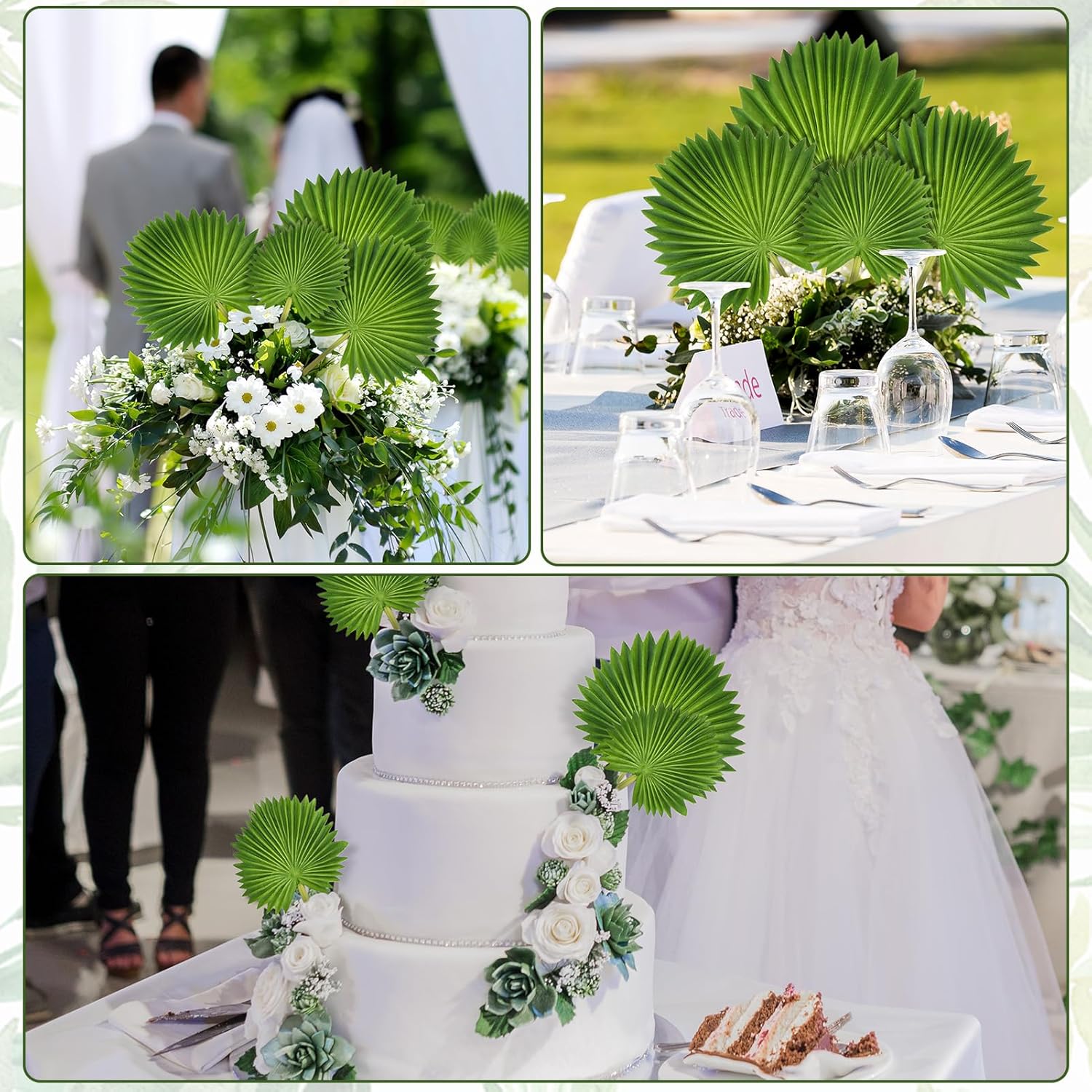 12 PCS Artificial PU Foam Palm Leaves Tropical Fake Greenery for Wedding Bouquet Party Decor Boho Home Centerpieces DIY Floral Arrangements