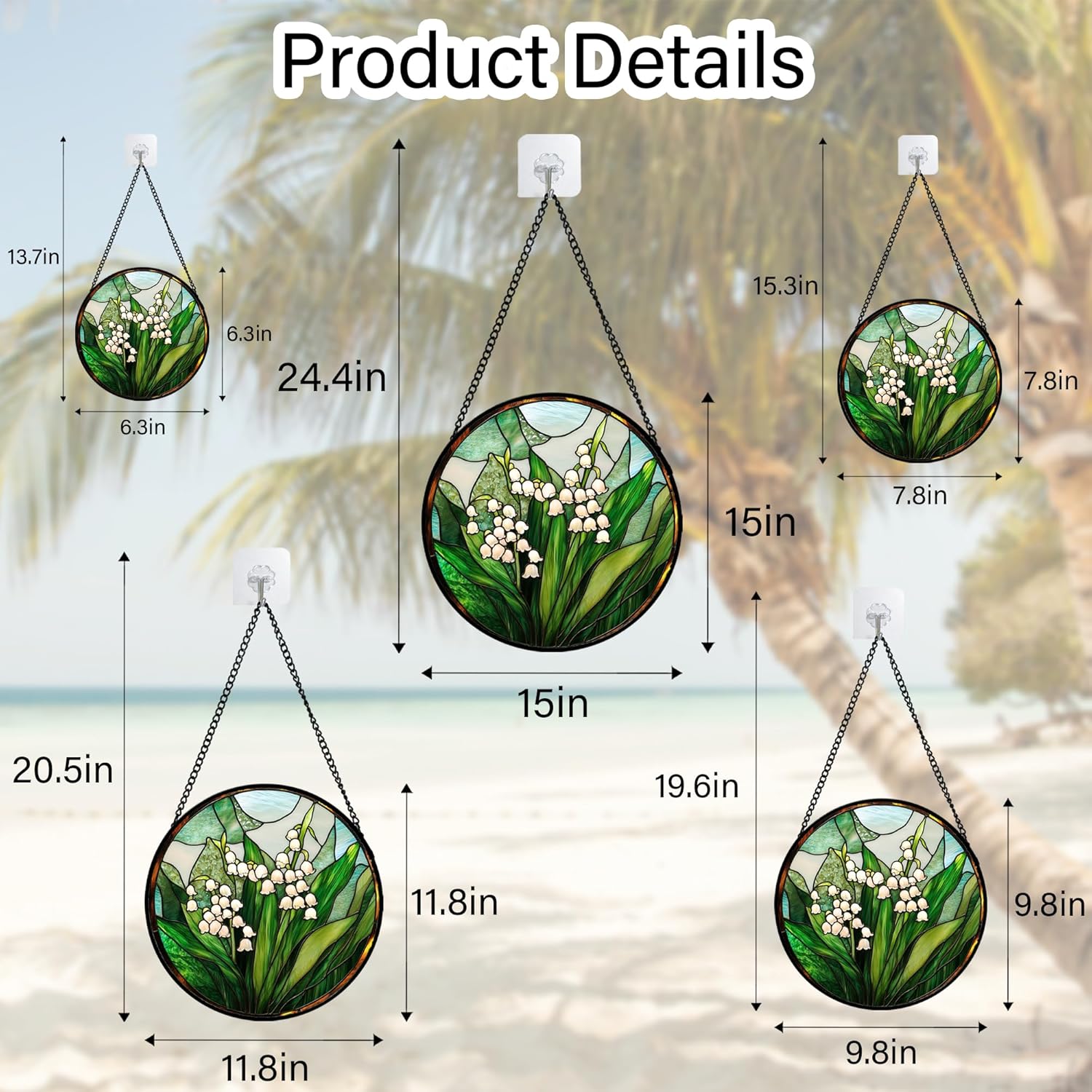 Stained Glass Window Hanging - White Green Lily of The Valley Suncatcher for Doors Garden Terrace Plant Sun Catchers Decor Mother's Day Birthday Flowers Gifts for Women Men Mom 6.3 in