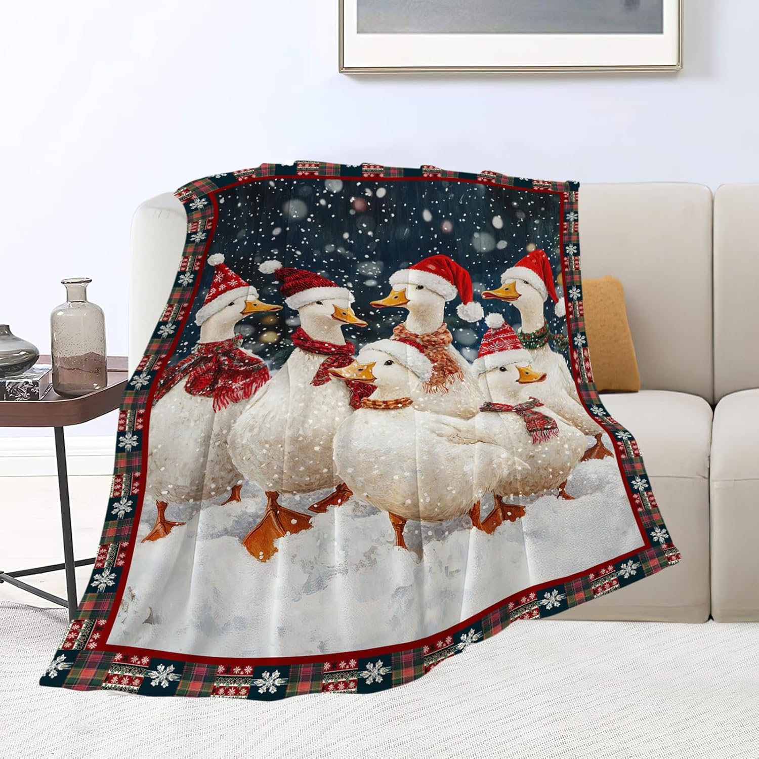 Christmas Duck Blanket Cute Duck Lover Throw Blankets Funny Gifts for Girls Boys Kids Soft Cozy Fleece Plush for Couch Sofa Bed 80"x60"