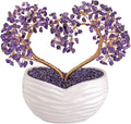 GEHECRST Amethyst Crystals Heart Money Tree Reiki Healing Gemstones Quartz Bonsai Tree Feng Shui Crystal Ornament for Home Desk Decoration Love Heart Crystal Gifts for Mom Christmas Day Her Women