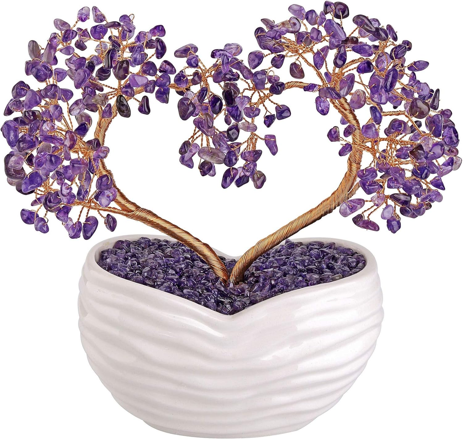 GEHECRST Amethyst Crystals Heart Money Tree Reiki Healing Gemstones Quartz Bonsai Tree Feng Shui Crystal Ornament for Home Desk Decoration Love Heart Crystal Gifts for Mom Christmas Day Her Women