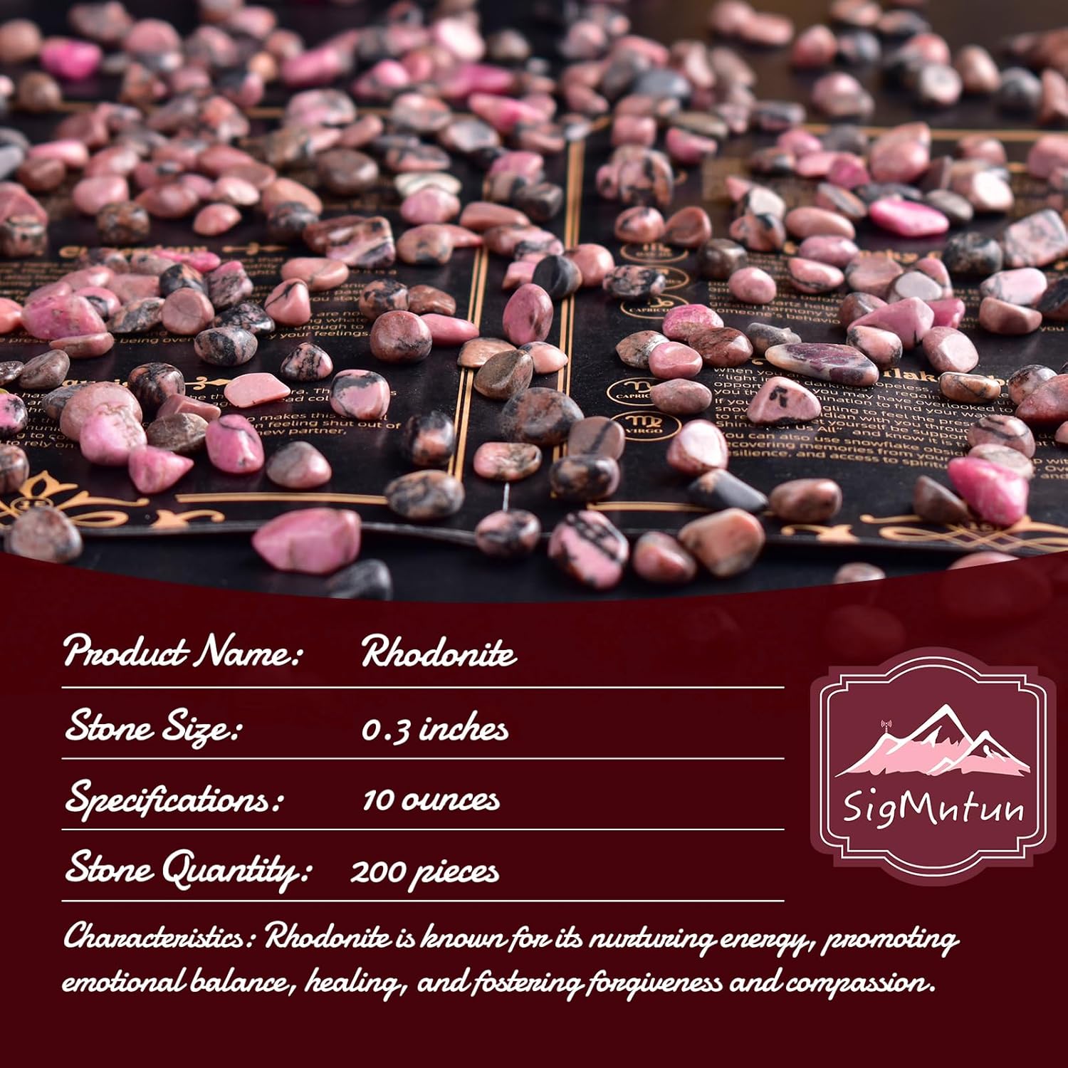 Polished Rhodonite Crystal Chips 200 Pcs - 0.3" 10 oz Tumbled Stone Chips Crushed Sea Glass Stones Healing Reiki Crystal Making Home Decoration