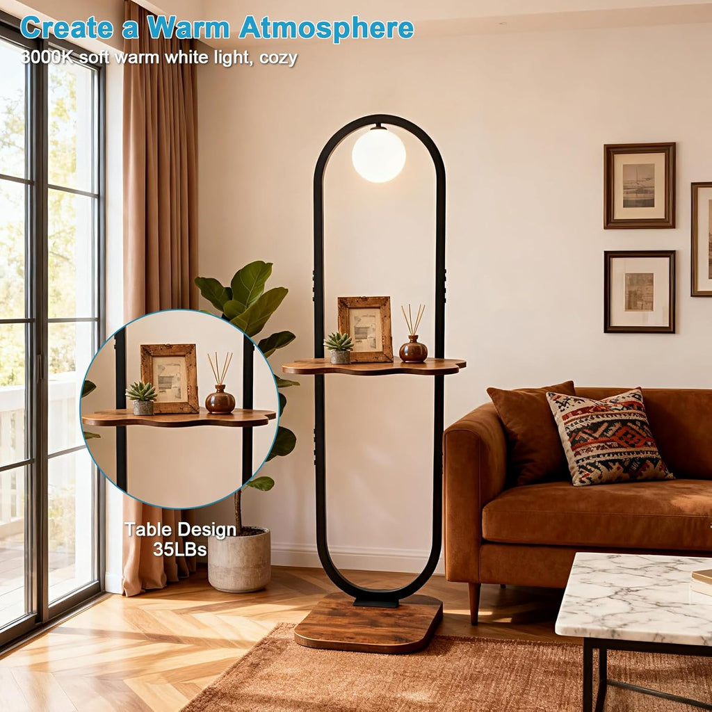 Lightdot 47-Inch Arch Floor Lamp, Modern Standing Lamp with Table, Black Metal Frame with Globe Shade, Living Room Bedroom Lighting, G9 LED Bulb Included