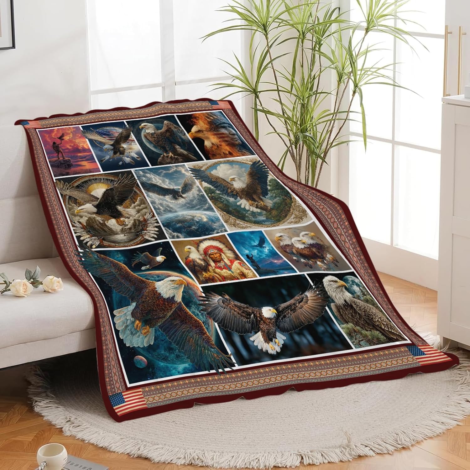 Bald Eagle Throw Blanket Native American Eagle Stuff Gifts for Kids Girls Boys Adults Women Men Soft Cozy Warm Plush Fluffy Fuzzy Fleece Blanket Decor 40''X50''