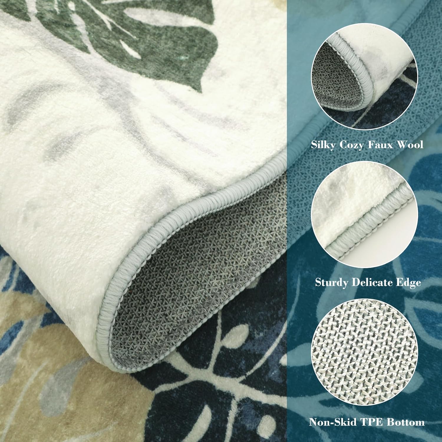 Wonnitar 2x4.3 Laundry Room Rug Runner, Tropical Leaf Non-Slip Washable Bathroom Runner, Small Low Pile Entry Mats Soft Non-Shedding Accent Carpets for Kitchen Door Entrance, Blue