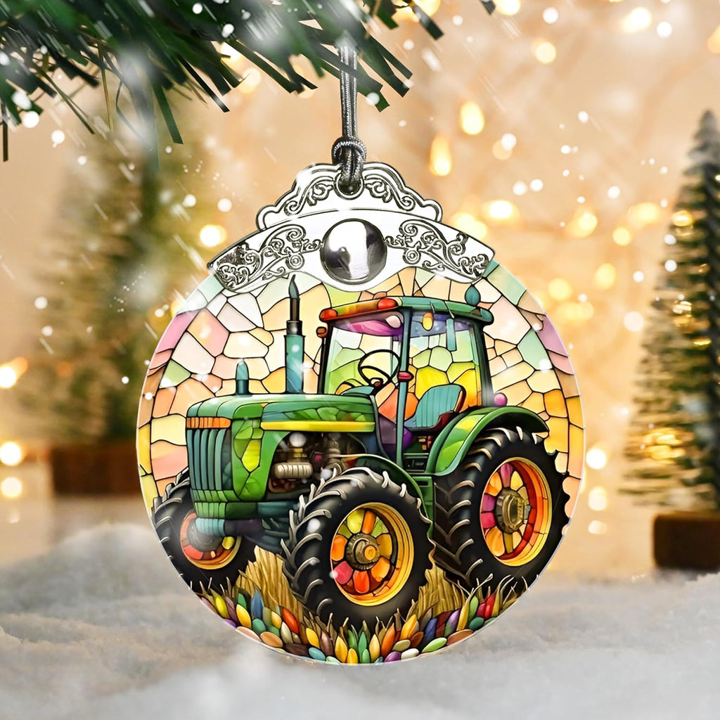 Christmas Ornament, Tractor Christmas Decor, Tractor Ornaments for Christmas Tree, Stained Glass Ornament, Tractor Gifts, Holiday Decorations and Xmas Gifts Ideas