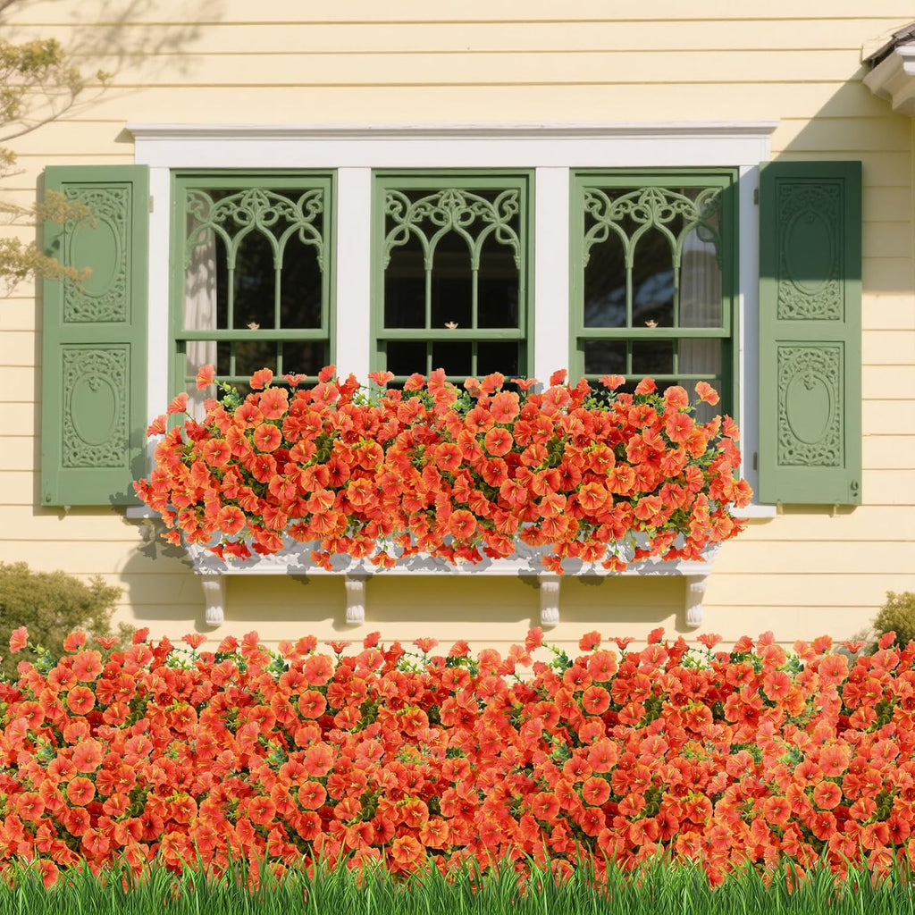 12 Bundles Fall Flowers Artificial for Halloween Decoration, Fake Flowers Artificial Plants Outdoor, Colorful Faux Morning Glory Realistic UV Resistant for Garden Patio Porch Home Decor (Orange)
