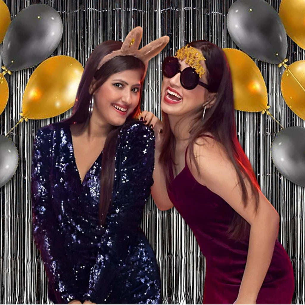 BRAVESHINE Black Party Foil Fringe Curtains - 2 Pack Metallic Tinsel Photo Booth Streamers Backdrop for New Years, Boy, Men, Birthdays, Stranger Theme, Music, Prom, Christmas Party Decorations