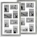 12x22 Picture Frame Set of 2, Grey with Glass Collage Frame, Display Eight Opening 4x6 Photos With Mat or 12 x 22 Newspaper Without Mat - Horizontal or Vertical Wall Mounting
