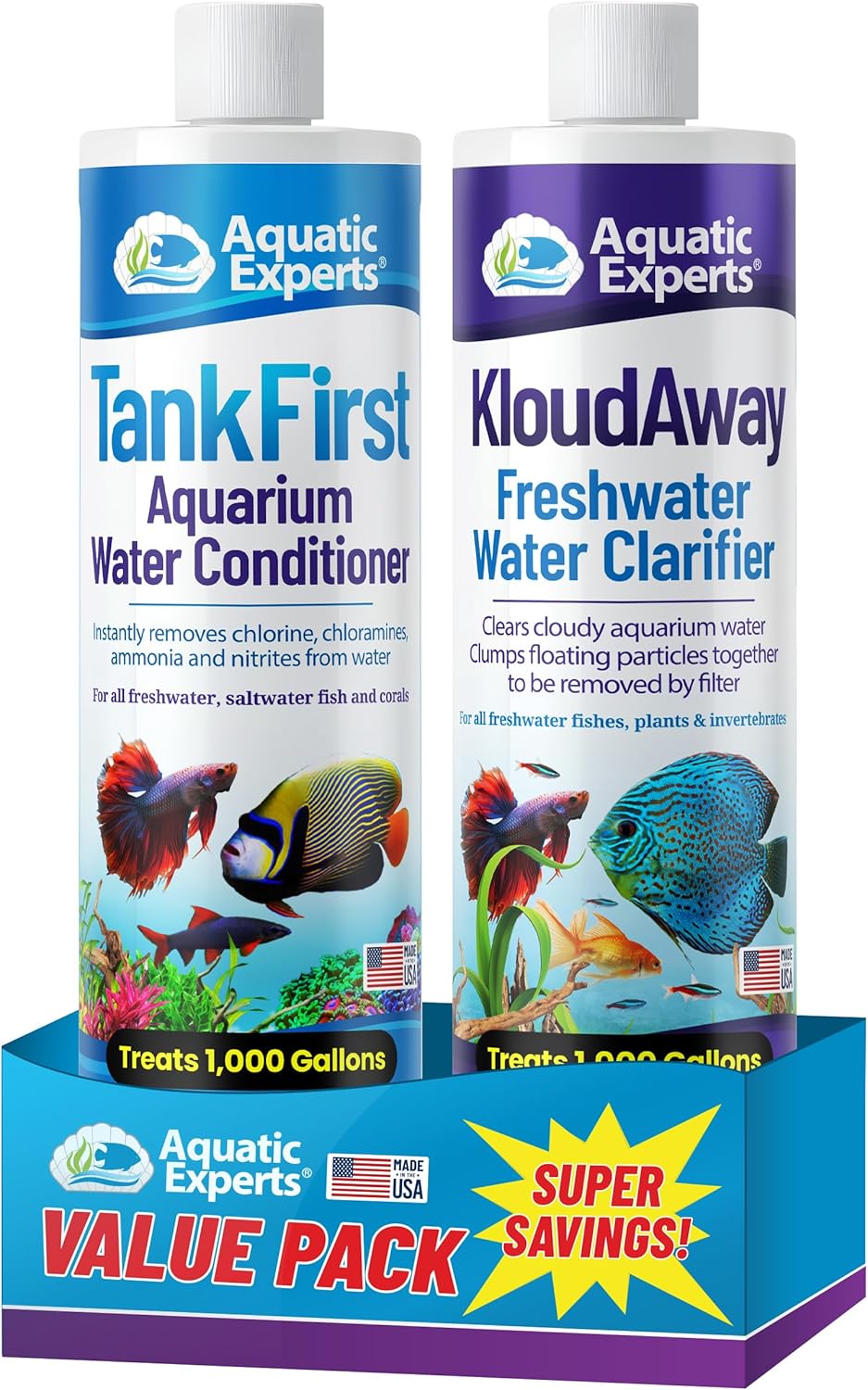 TankFirst Complete Aquarium Water Conditioner - Fish Water Conditioner, Instantly Removes Chlorine, Chloramines, and detoxifies Ammonia from Fish Tank (Value Pack, KloudAway)